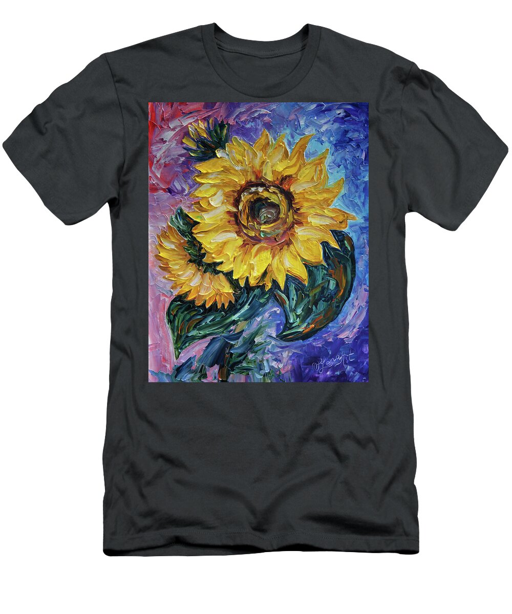 Olena Art T-Shirt featuring the painting That Sunflower From The Sunflower State Palette Knife Technique by O Lena