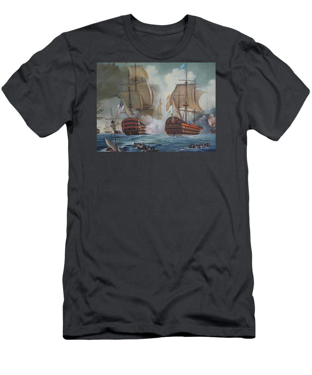 Trafalgar T-Shirt featuring the painting The Battle of Trafalgar by Teresa Trotter