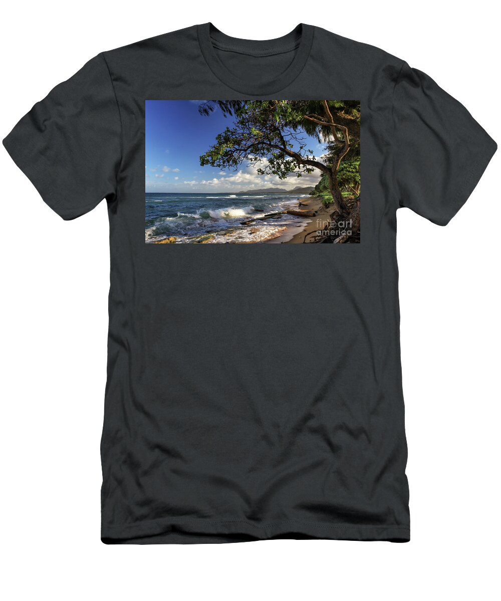 Beach T-Shirt featuring the photograph The Beach At Kapaa by James Eddy