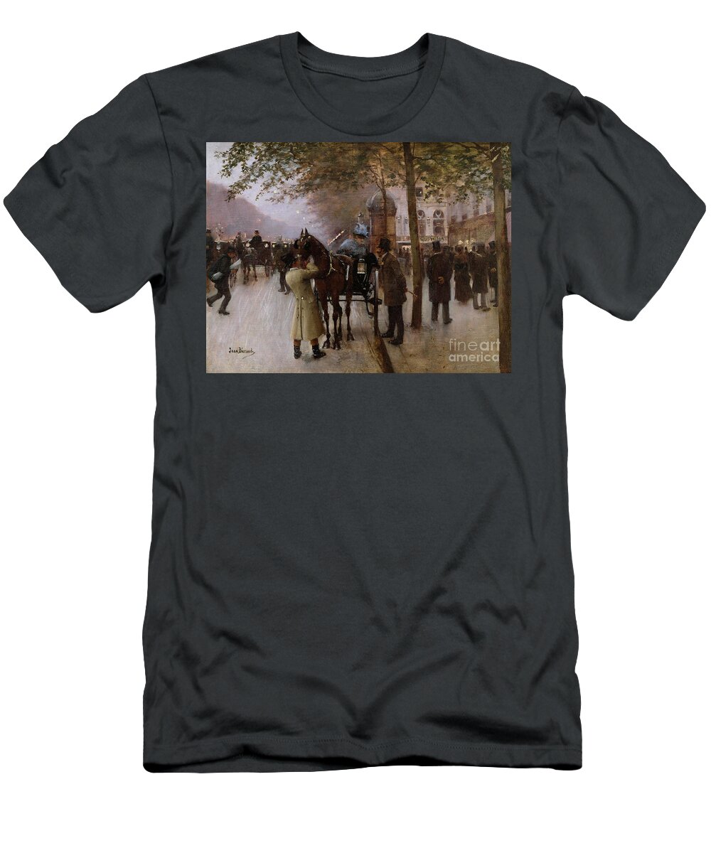 Traffic T-Shirt featuring the painting The Boulevards, Evening in Front of the Cafe Napolitain, late 19th century by Jean Beraud