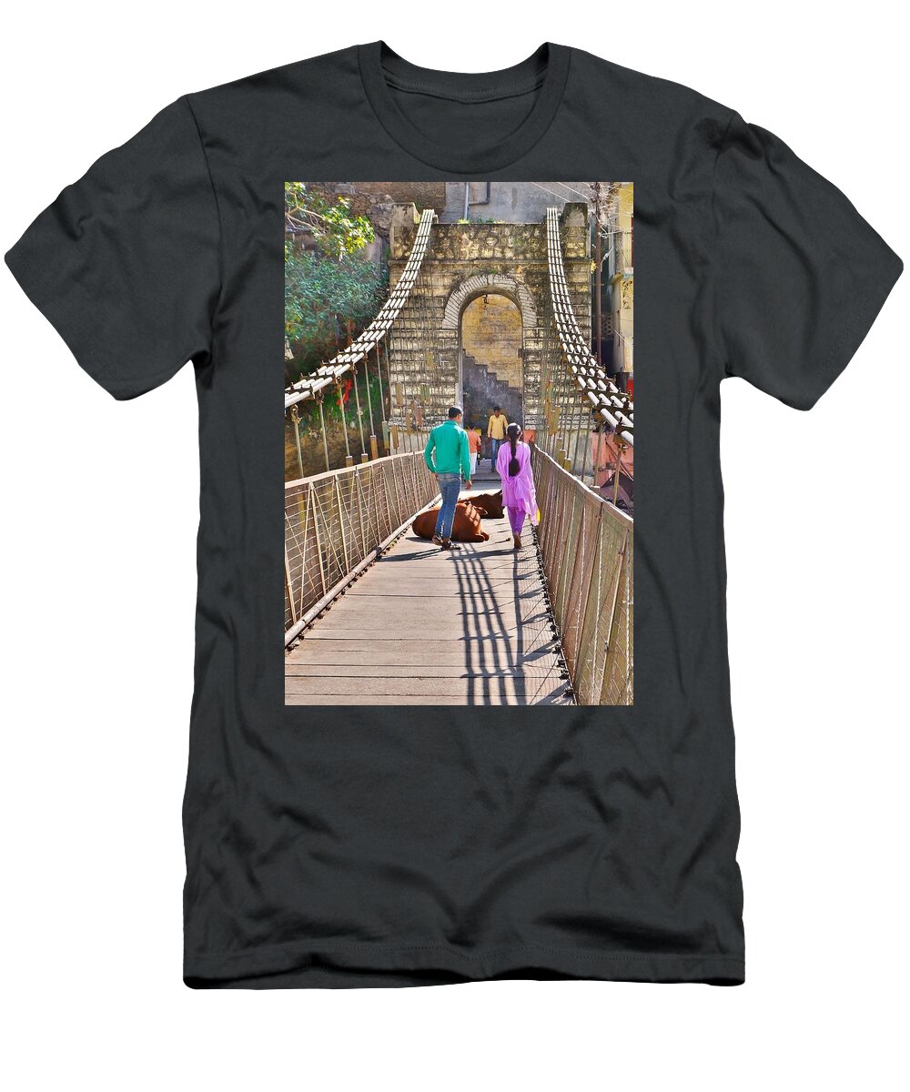Bridge T-Shirt featuring the photograph The Bridge at Deoprayag India by Kim Bemis