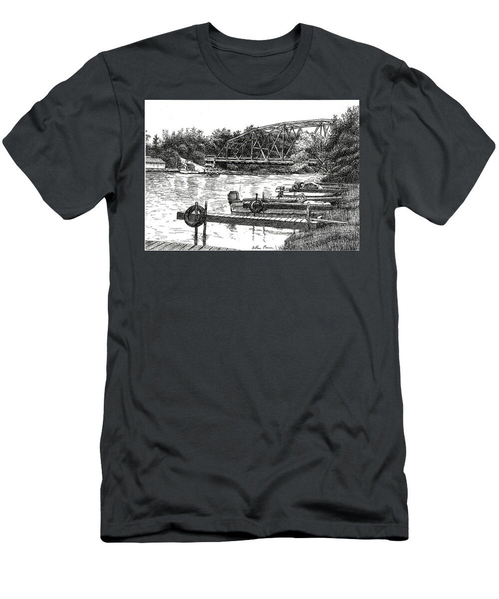 Orleans County T-Shirt featuring the drawing The Bridges, Orleans County NY by Arthur Barnes