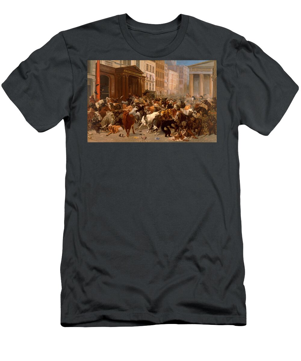 William Holbrook Beard T-Shirt featuring the painting The Bulls and Bears in the Market by William Holbrook Beard