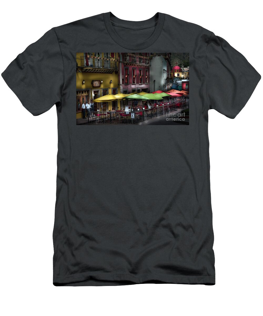#restaurant T-Shirt featuring the photograph The Cafe at Night by Barry Weiss