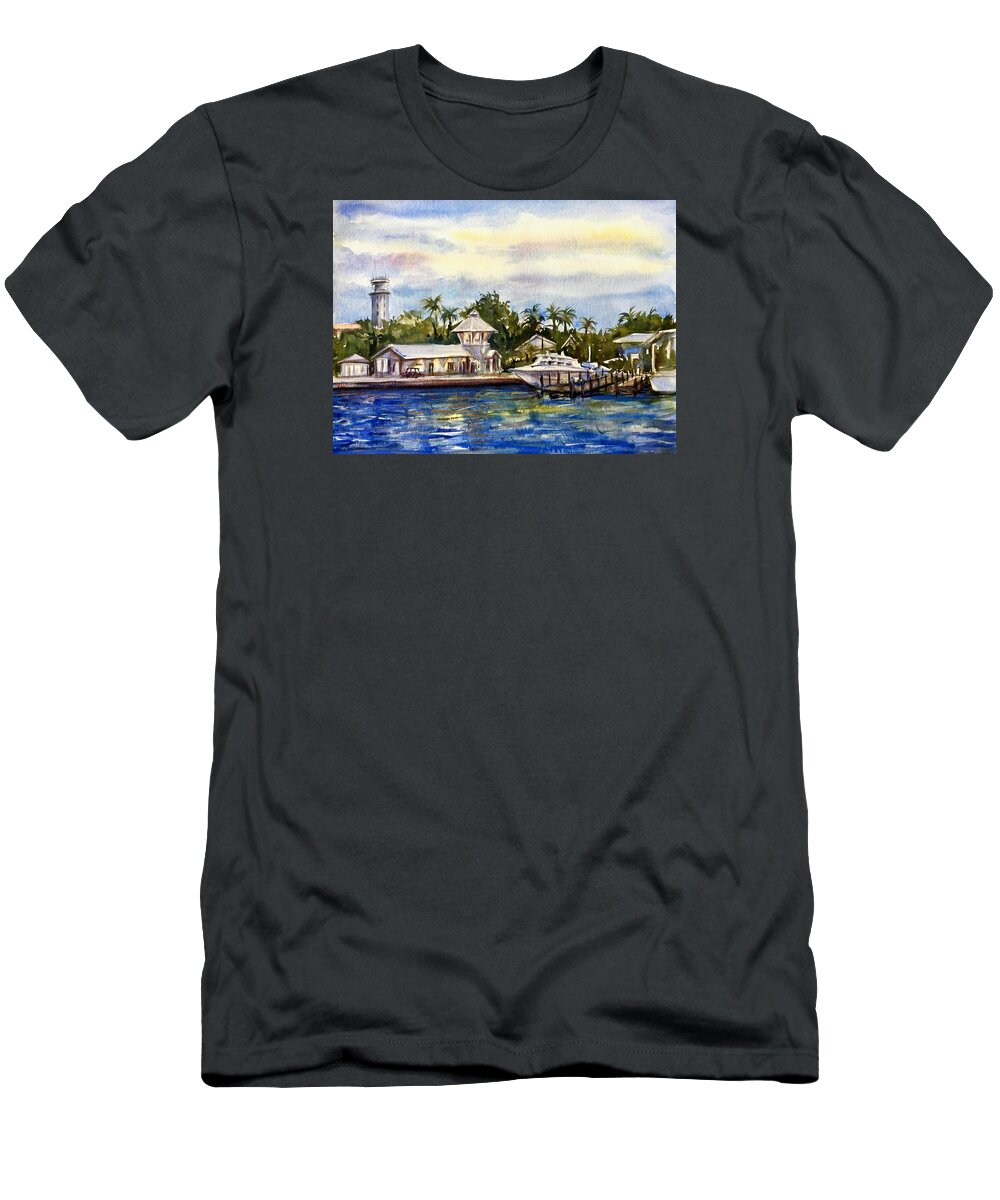 Coast T-Shirt featuring the painting The coast of Nassau by Katerina Kovatcheva
