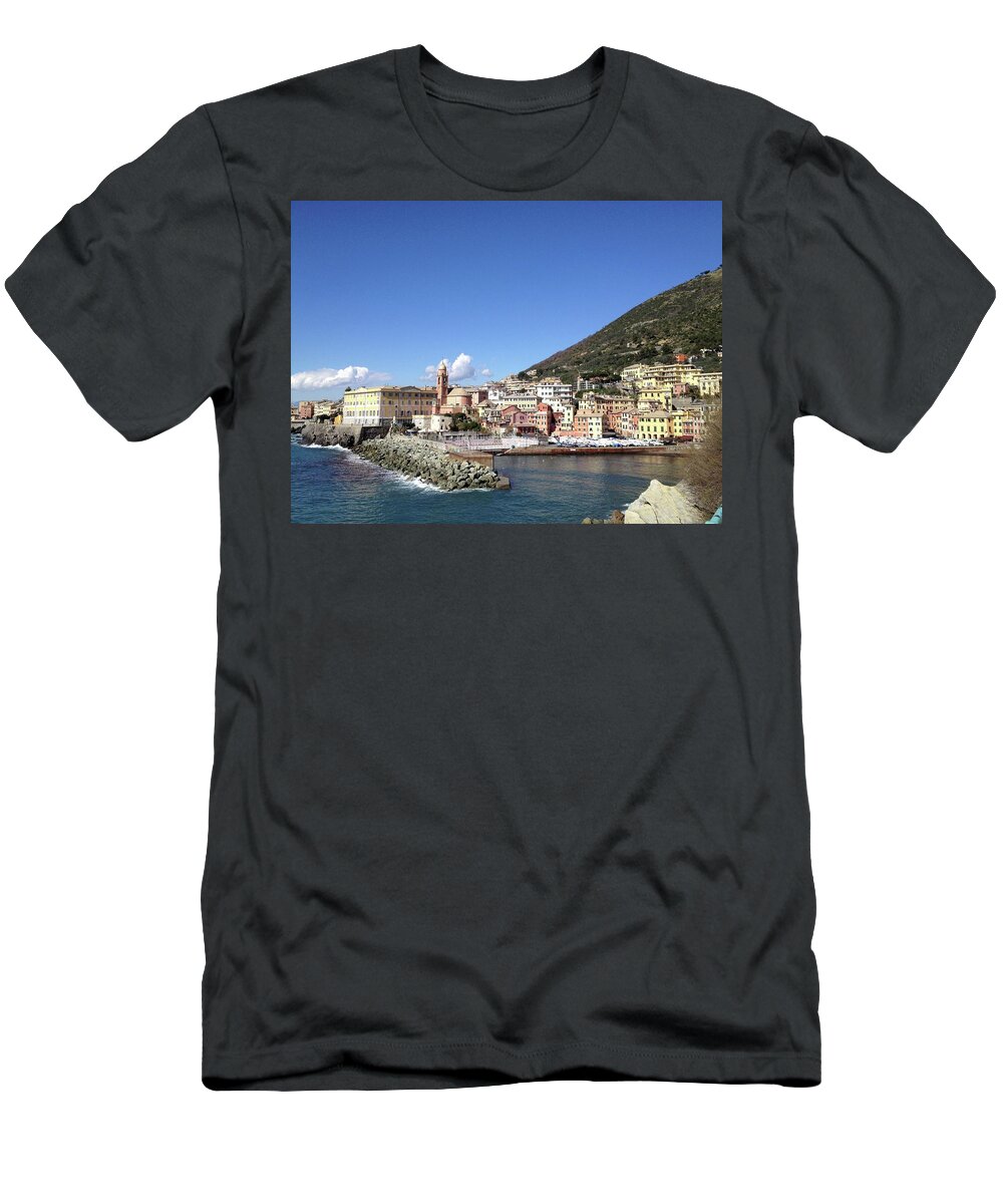 Genova T-Shirt featuring the photograph The colourful harbour in Genoa Nervi by Stefano Bagnasco