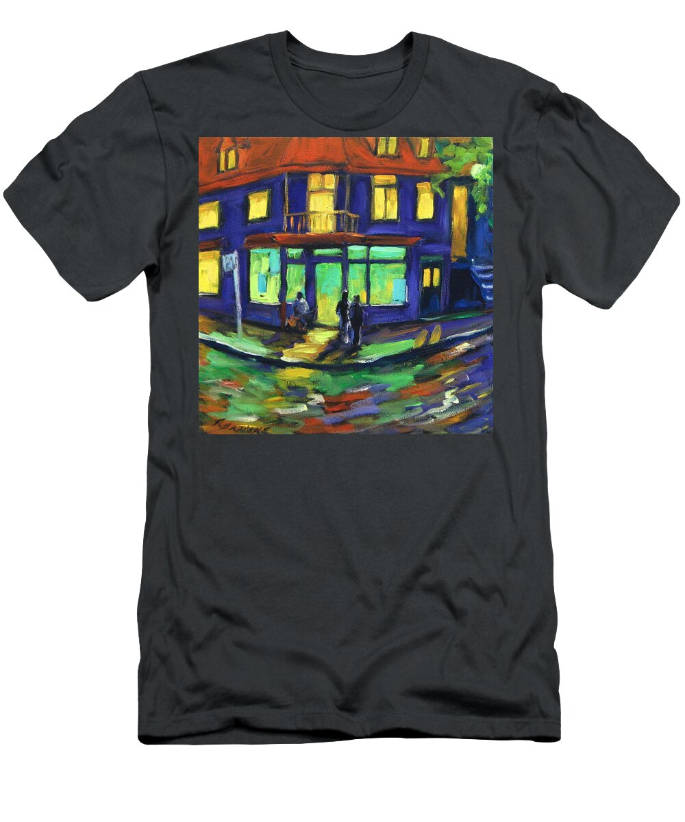 Town T-Shirt featuring the painting The Corner Store by Richard T Pranke
