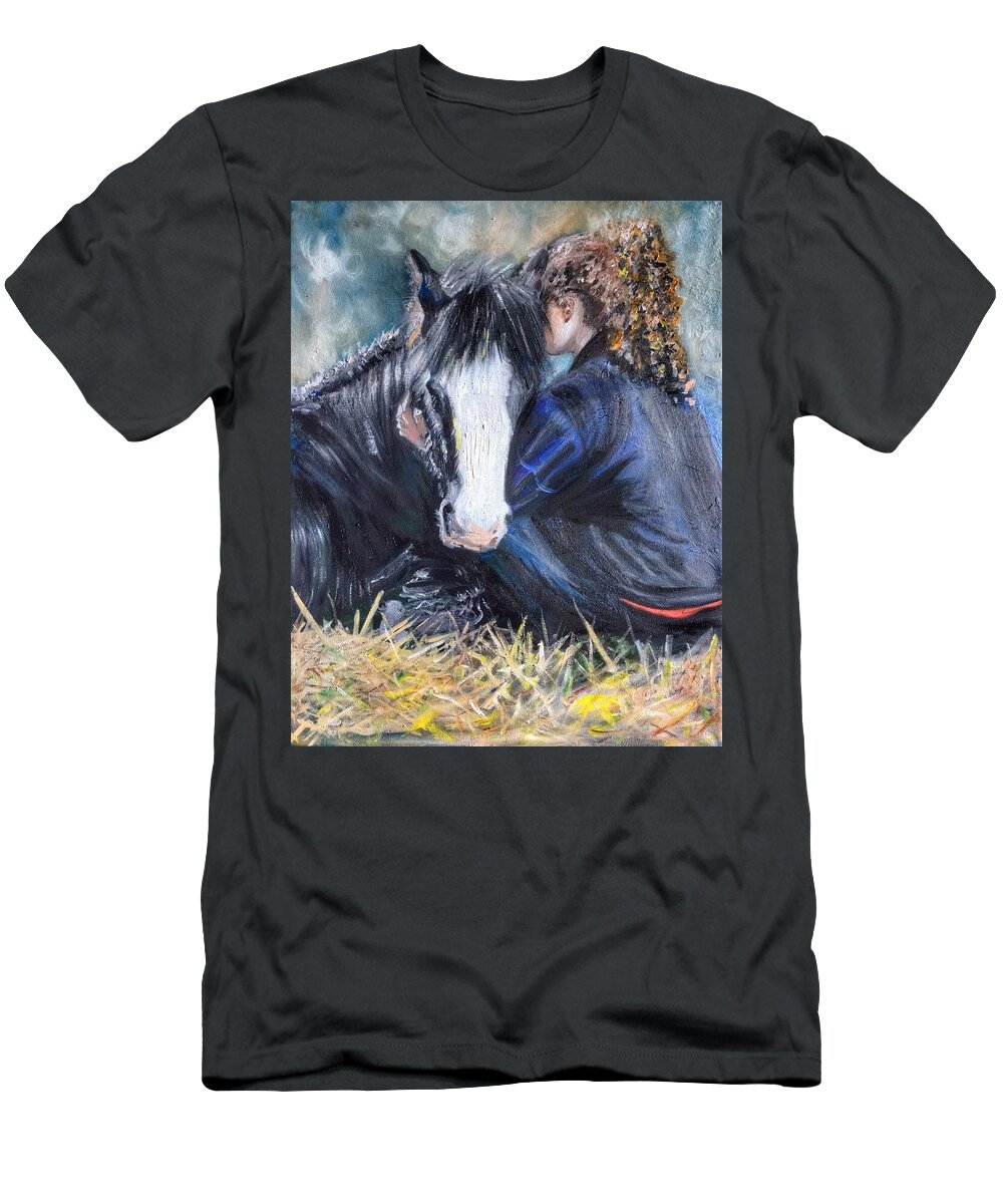 Horse T-Shirt featuring the painting The Cuddle by Abbie Shores