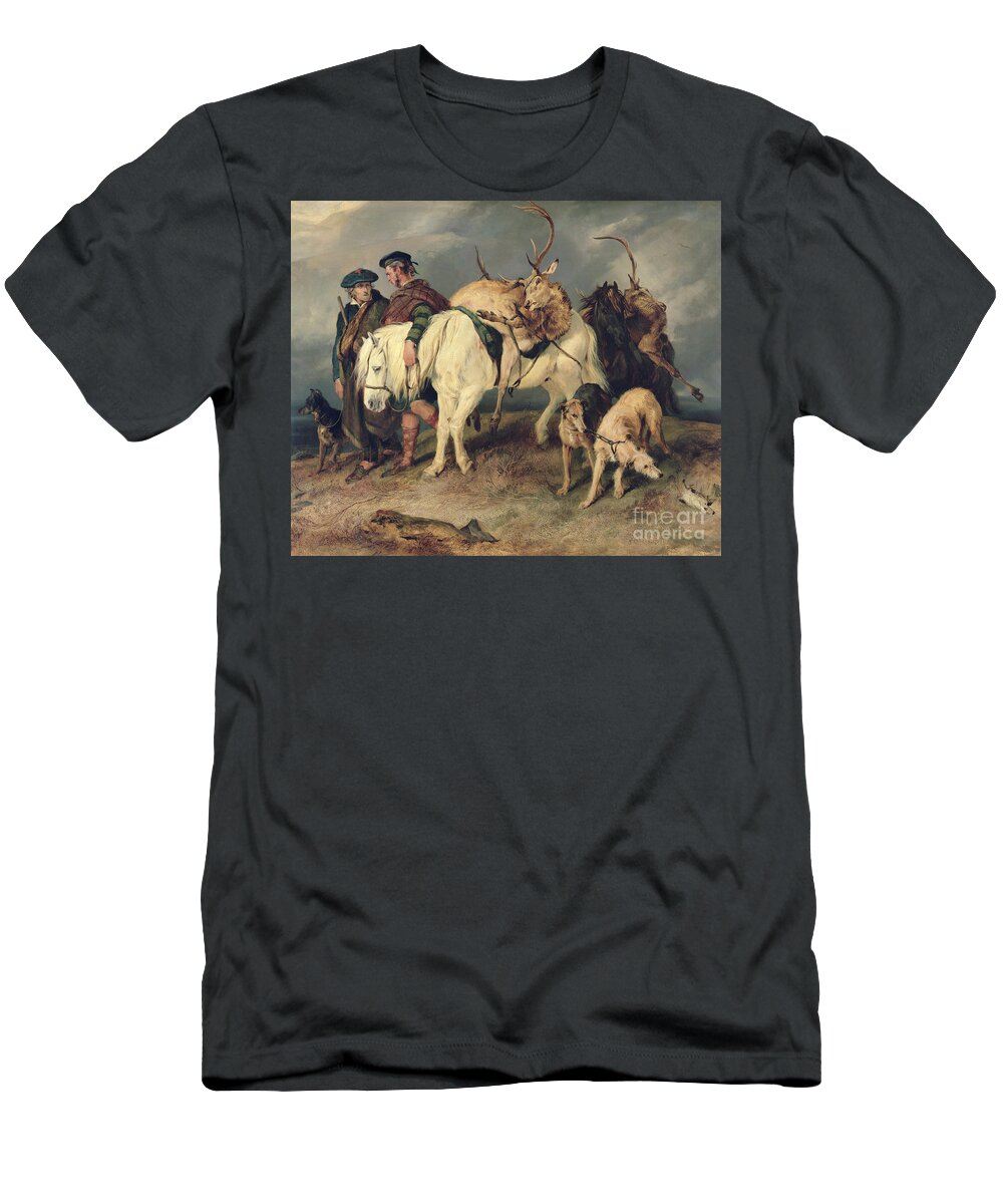 The T-Shirt featuring the painting The Deerstalkers Return by Edwin Landseer