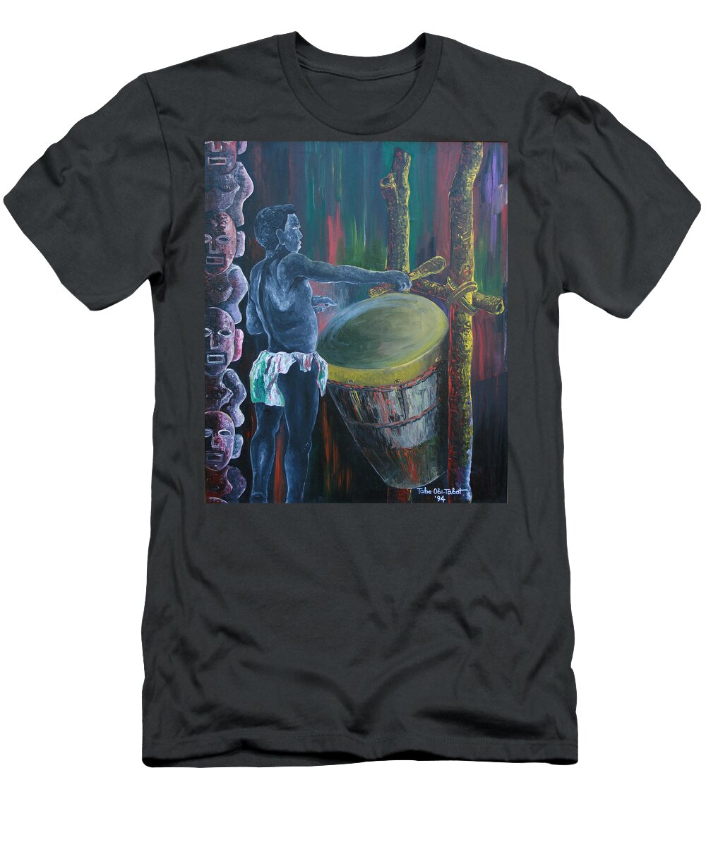 The Drummer T-Shirt featuring the painting The Drummer by Obi-Tabot Tabe