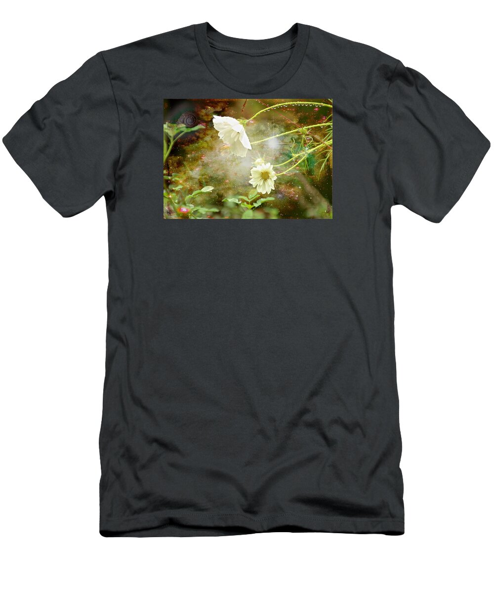 Cosmos T-Shirt featuring the photograph The Enchantment of Rain by Carol Senske