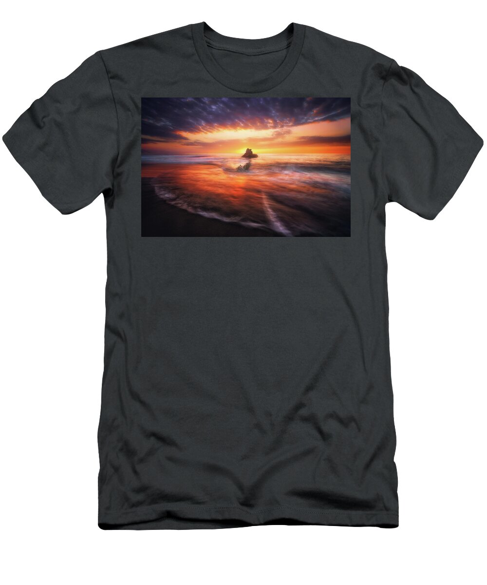 Rock T-Shirt featuring the photograph The flaming rock by Mikel Martinez de Osaba