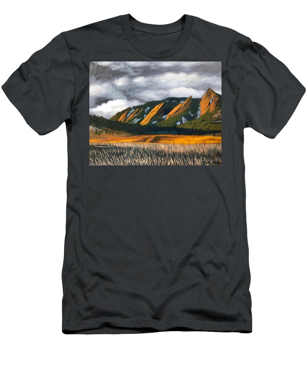 Colorado T-Shirt featuring the painting The Flatirons by Dustin Miller