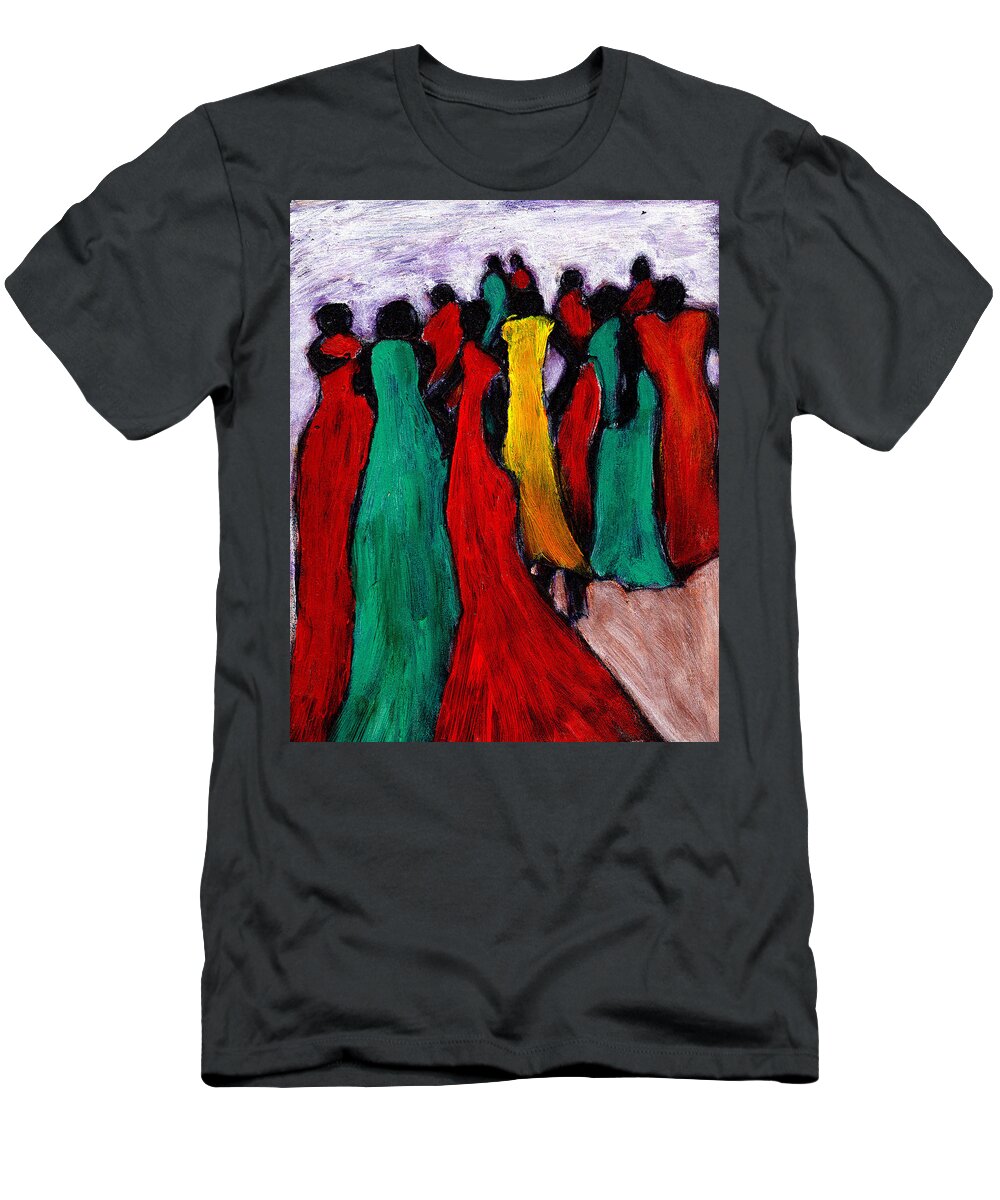 Black Art T-Shirt featuring the painting The Gathering by Wayne Potrafka