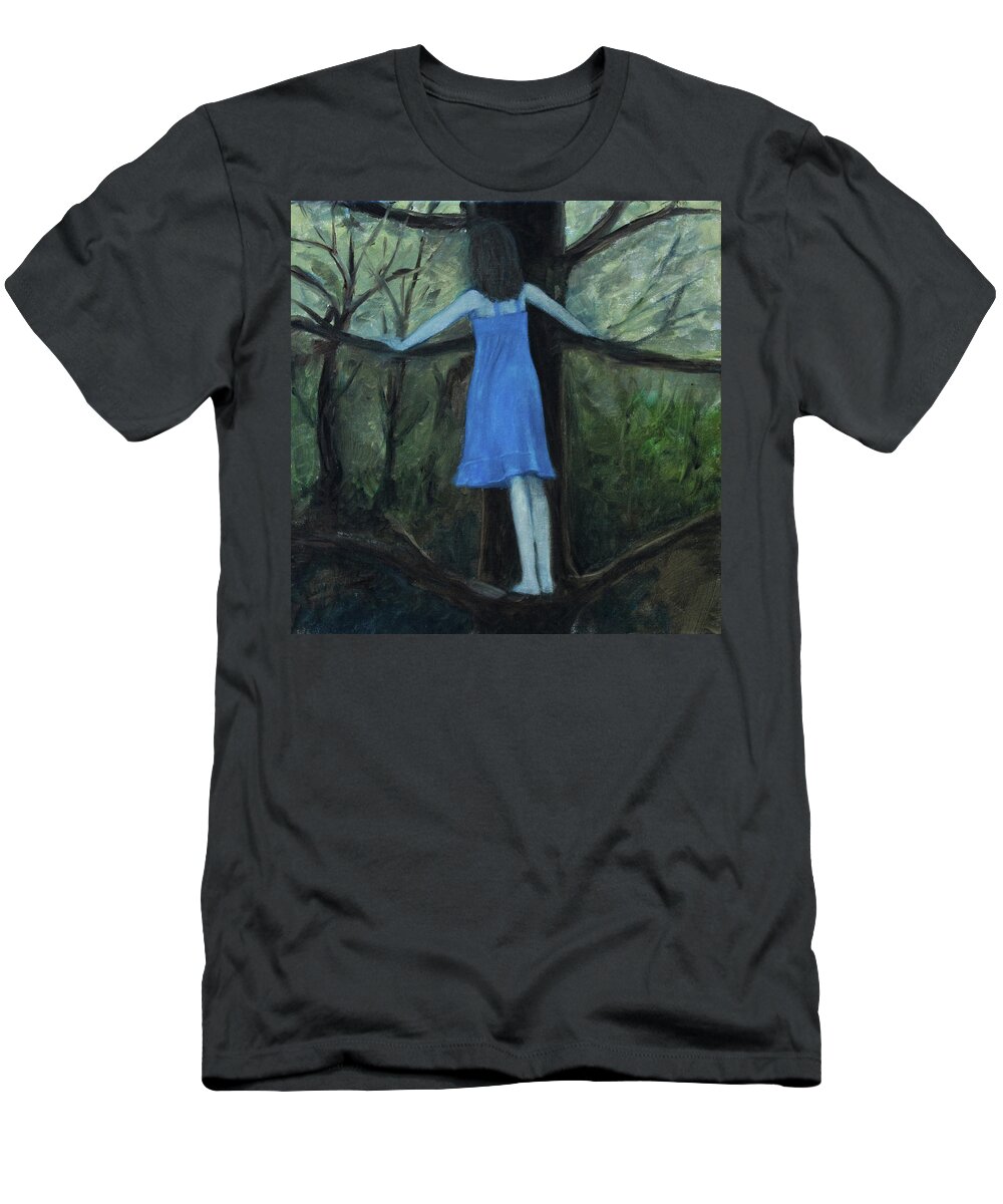 Girl T-Shirt featuring the painting The Girl in the Blue Dress by Tone Aanderaa