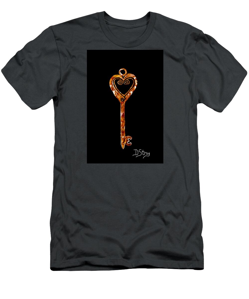 Polymer Clay T-Shirt featuring the mixed media The Golden Key by Deborah Stanley