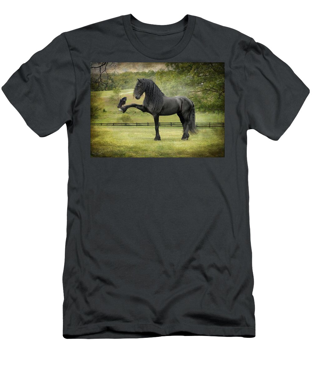 Friesian Horses T-Shirt featuring the photograph The Harbinger by Fran J Scott