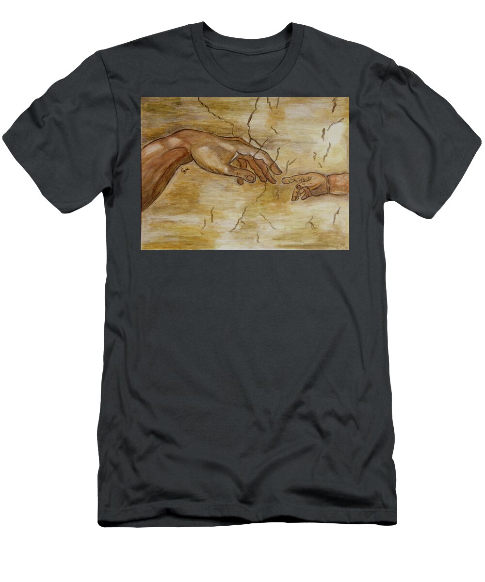 Michelangelo T-Shirt featuring the painting The Human Touch by Stephanie Agliano