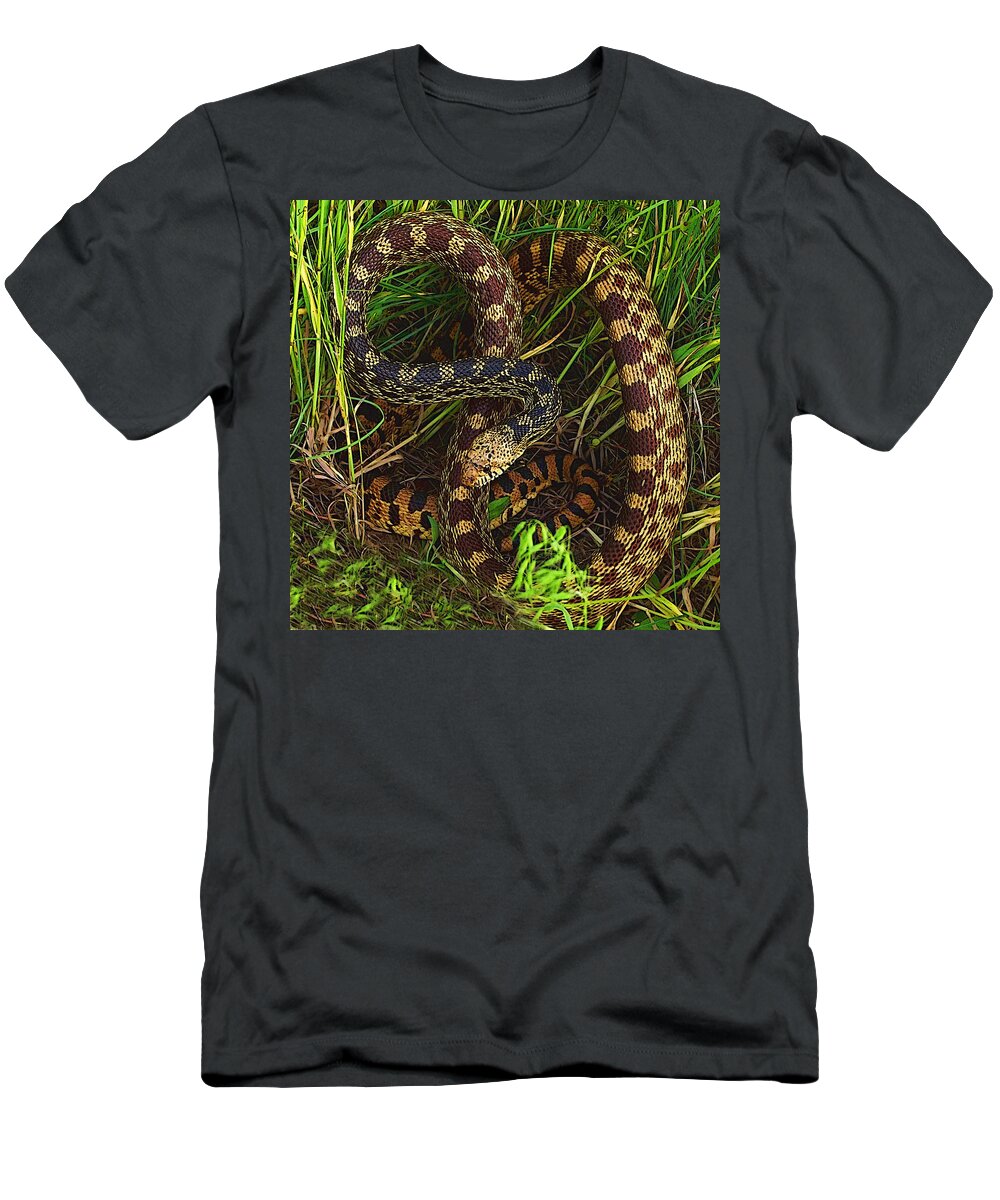 Bullsnake T-Shirt featuring the mixed media The Impersonator by Shelli Fitzpatrick