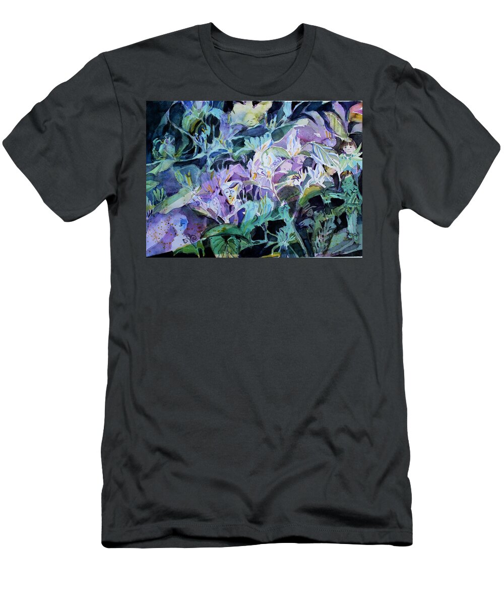 Fairies T-Shirt featuring the painting The Light of Fairy Valley by Mindy Newman