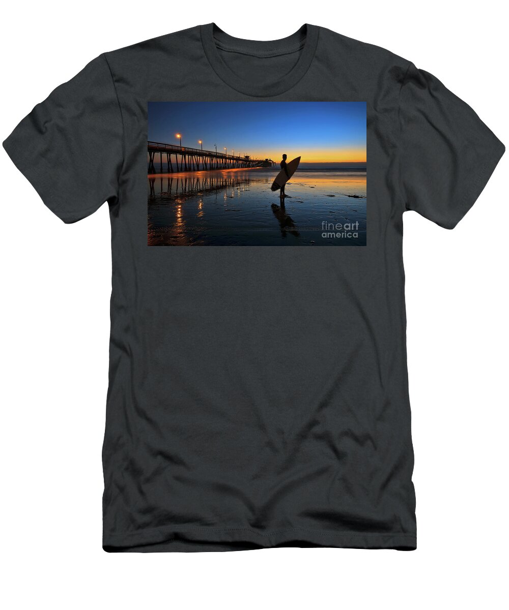 Imperial Beach T-Shirt featuring the photograph The lone surfer at the Imperial Beach Pier by Sam Antonio