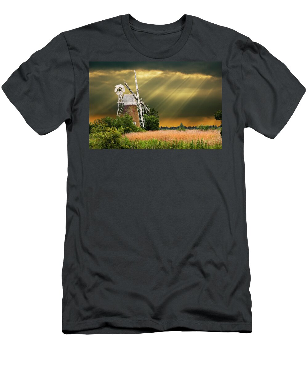 Windmill T-Shirt featuring the photograph The Mill On The Marsh by Meirion Matthias