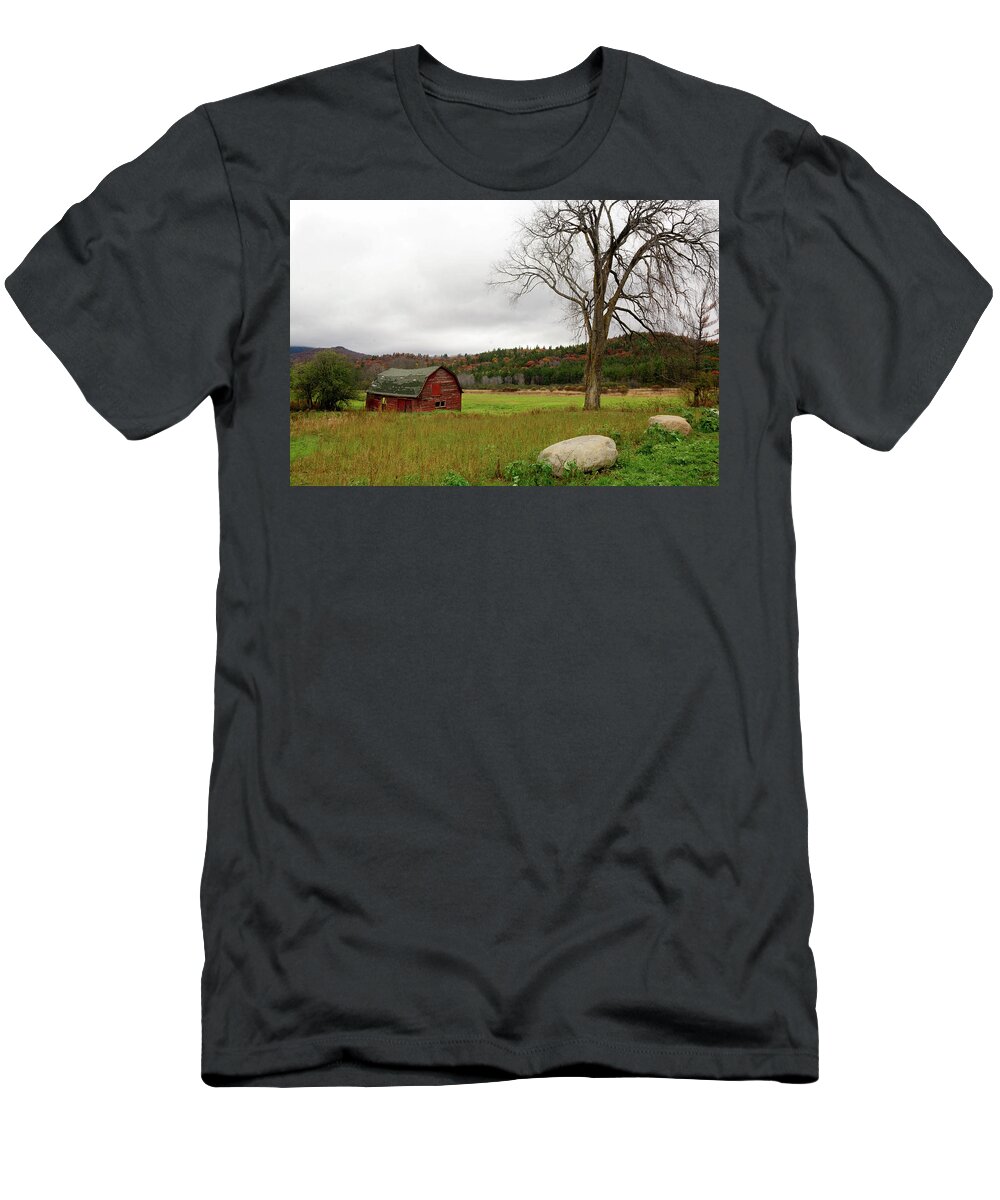 Barn T-Shirt featuring the photograph The Old Barn with Tree by Nancy De Flon