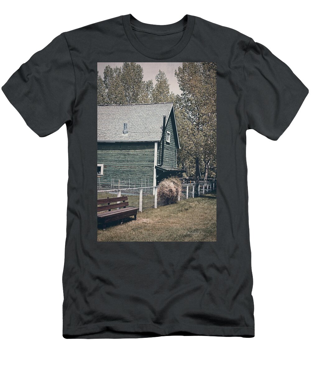 Fall T-Shirt featuring the photograph The Old Green Barn by Maria Angelica Maira