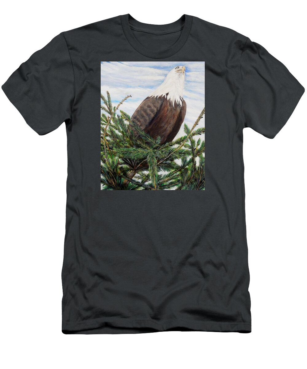 Eagle T-Shirt featuring the painting The Oversee'er by Marilyn McNish