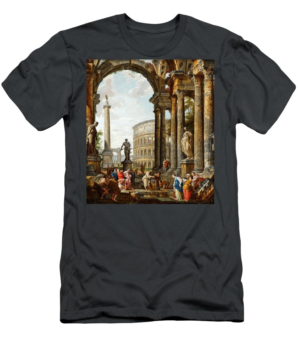 Giovanni Paolo Panini T-Shirt featuring the painting The Philosopher Diogenes Throwing Down His Bowl by Giovanni Paolo Panini