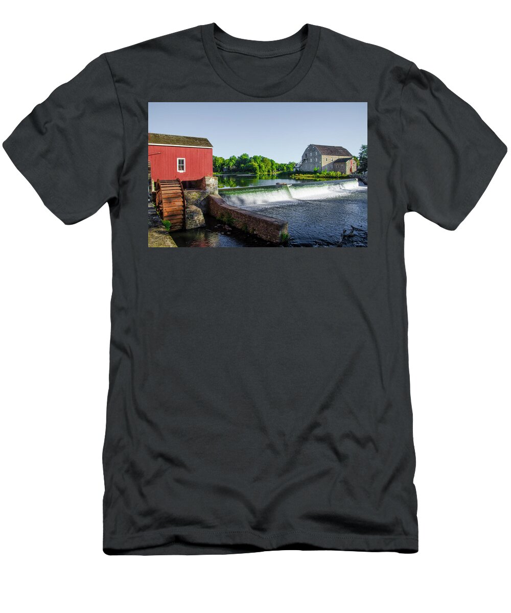 The T-Shirt featuring the photograph The Red Mill on the Raritan River - Clinton New Jersey by Bill Cannon