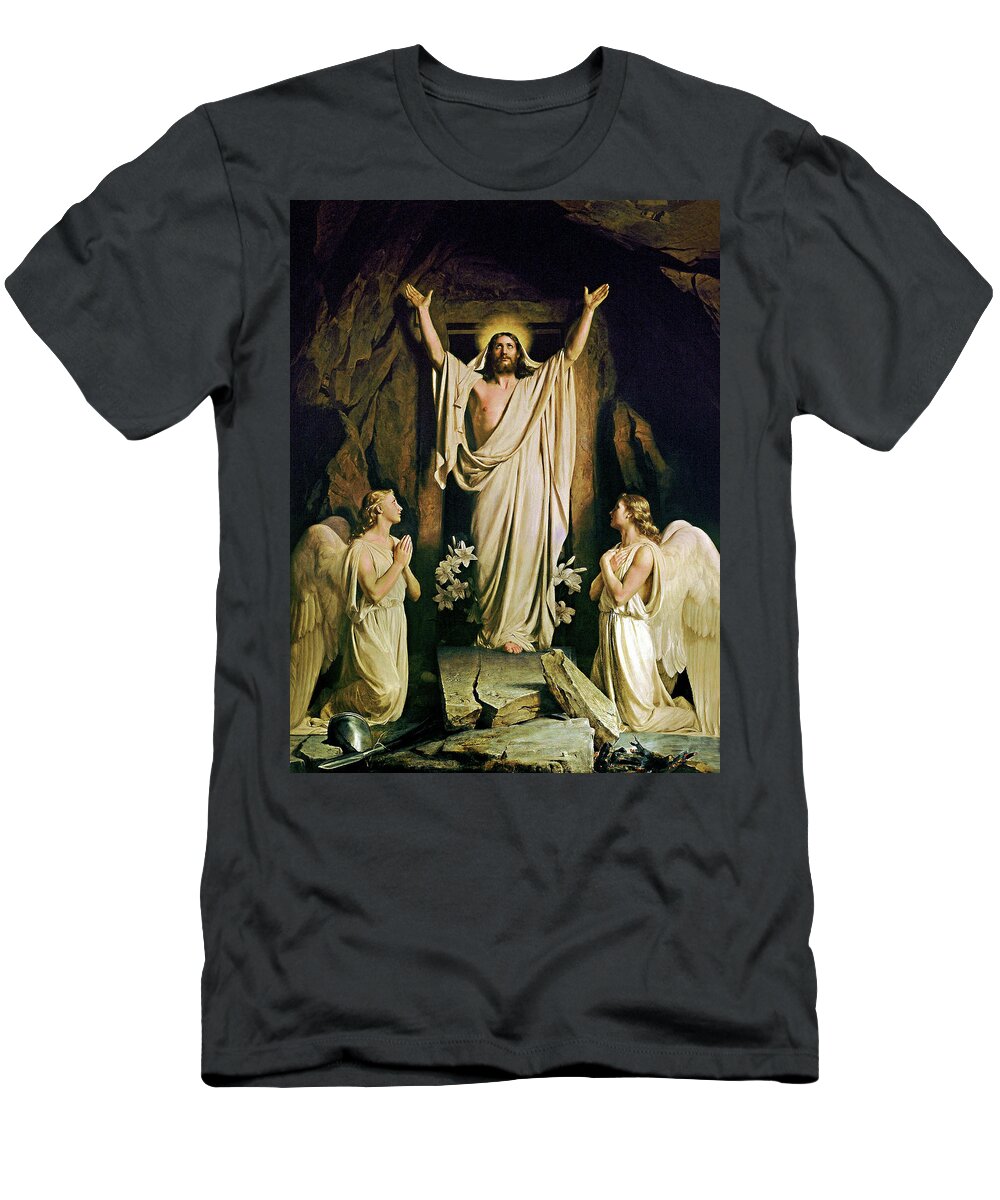 Resurrection Carl Heinrich Bloch Denmark Chapel Christian Bible Gospels Frederiksborg Palace Jesus T-Shirt featuring the painting The Resurrection by Troy Caperton