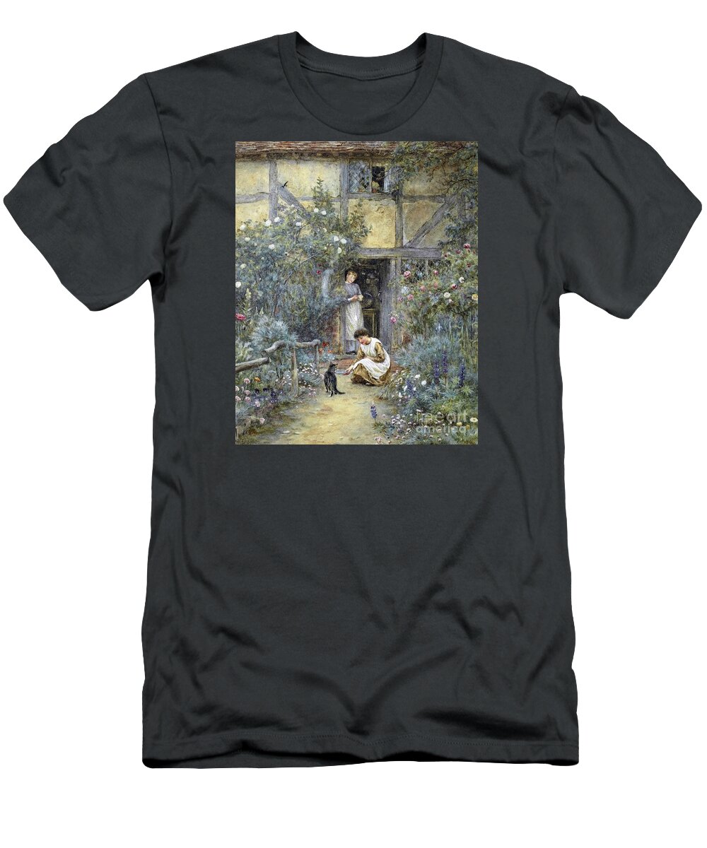 Helen Allingham - The Saucer Of Milk. Beautiful House T-Shirt featuring the painting The Saucer of Milk by Helen Allingham