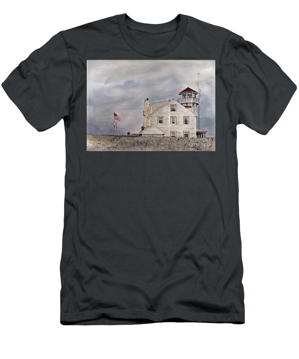 The Coast Guard Station At Point Judith T-Shirt featuring the painting The Sentinel by Monte Toon
