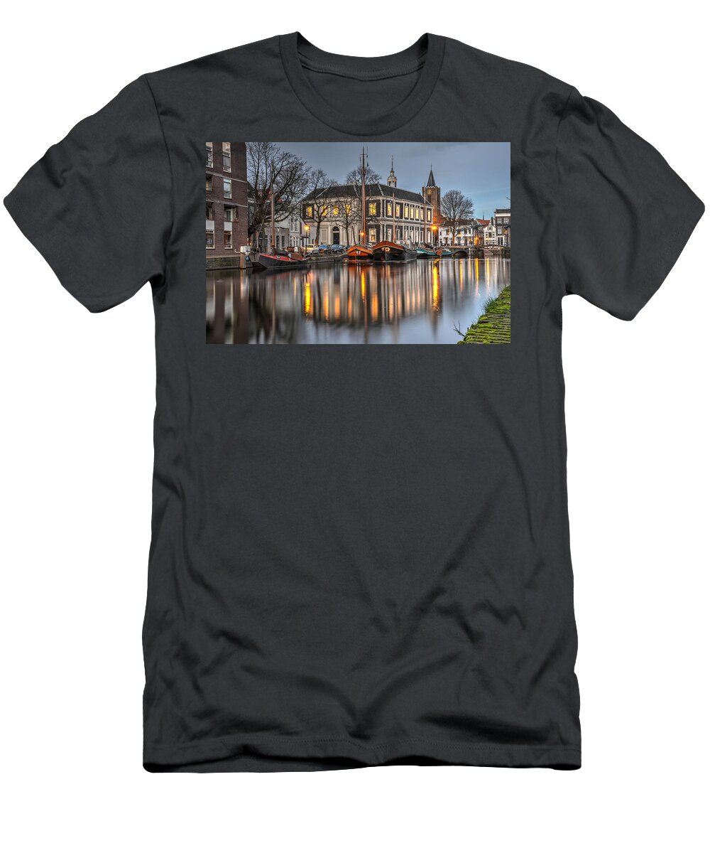 Schiedam T-Shirt featuring the photograph The Short Harbour in Schiedam by Frans Blok