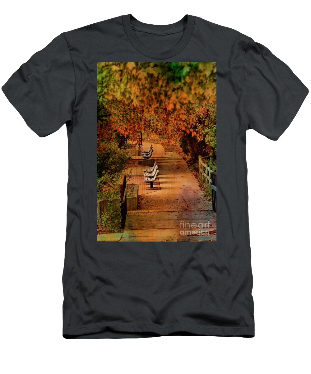 Park Benches T-Shirt featuring the photograph The Sound of Silence by Joan Bertucci