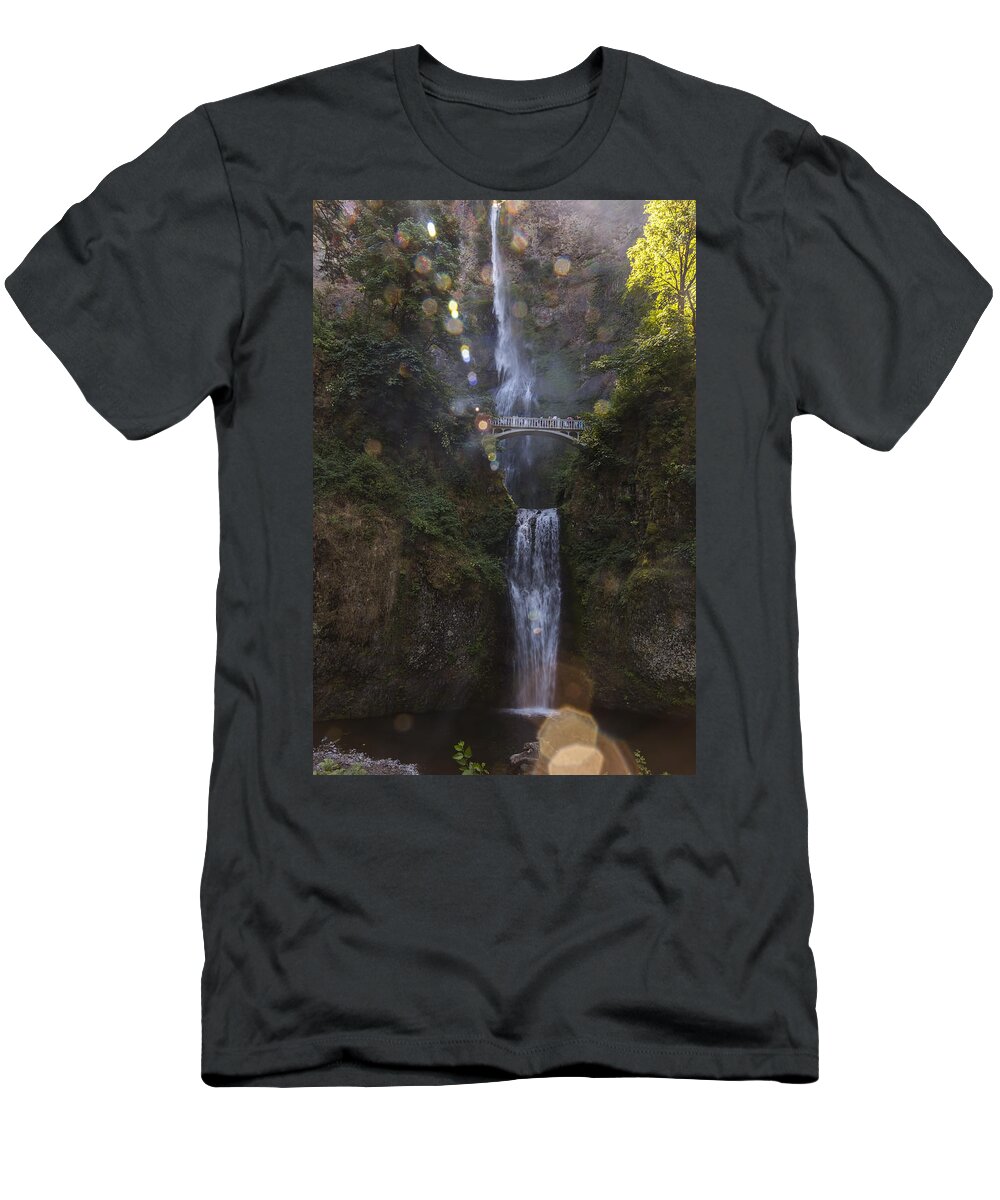 The Sparkles Of Multnomah Falls In Oregon T-Shirt featuring the photograph The Sparkles of Multnomah Falls in Oregon by Angela Stanton