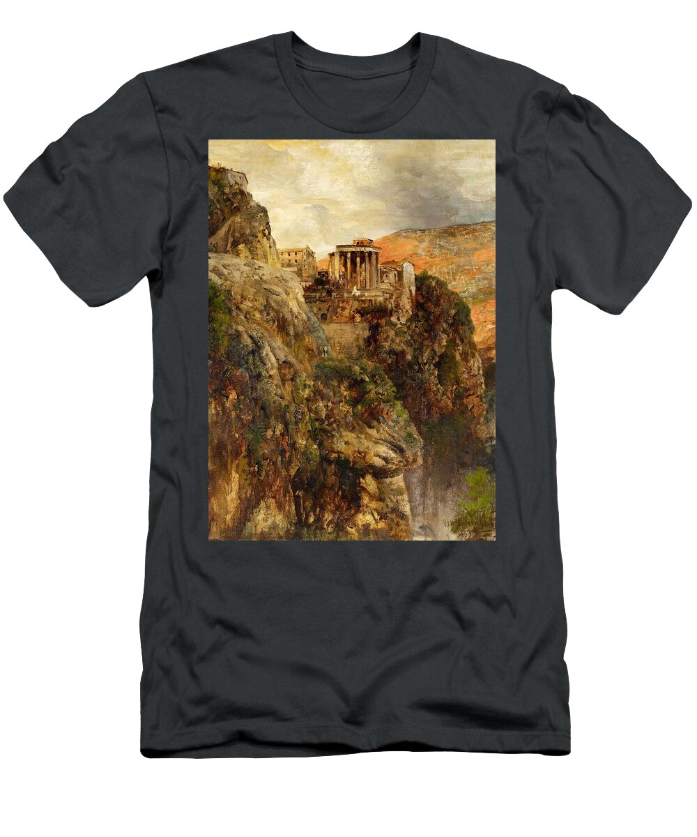 Oswald Achenbach T-Shirt featuring the painting The Temple of Vesta in Tivoli by MotionAge Designs