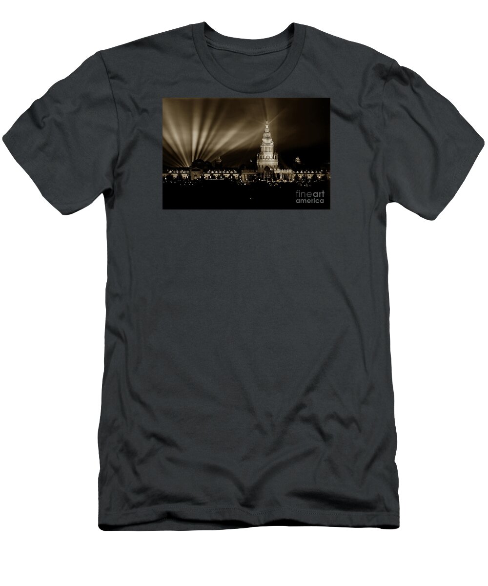 Panama-pacific International Exposition T-Shirt featuring the photograph The Tower of Jewels was the 435 foot tall centerpiece building of PPIE 1915 by Monterey County Historical Society