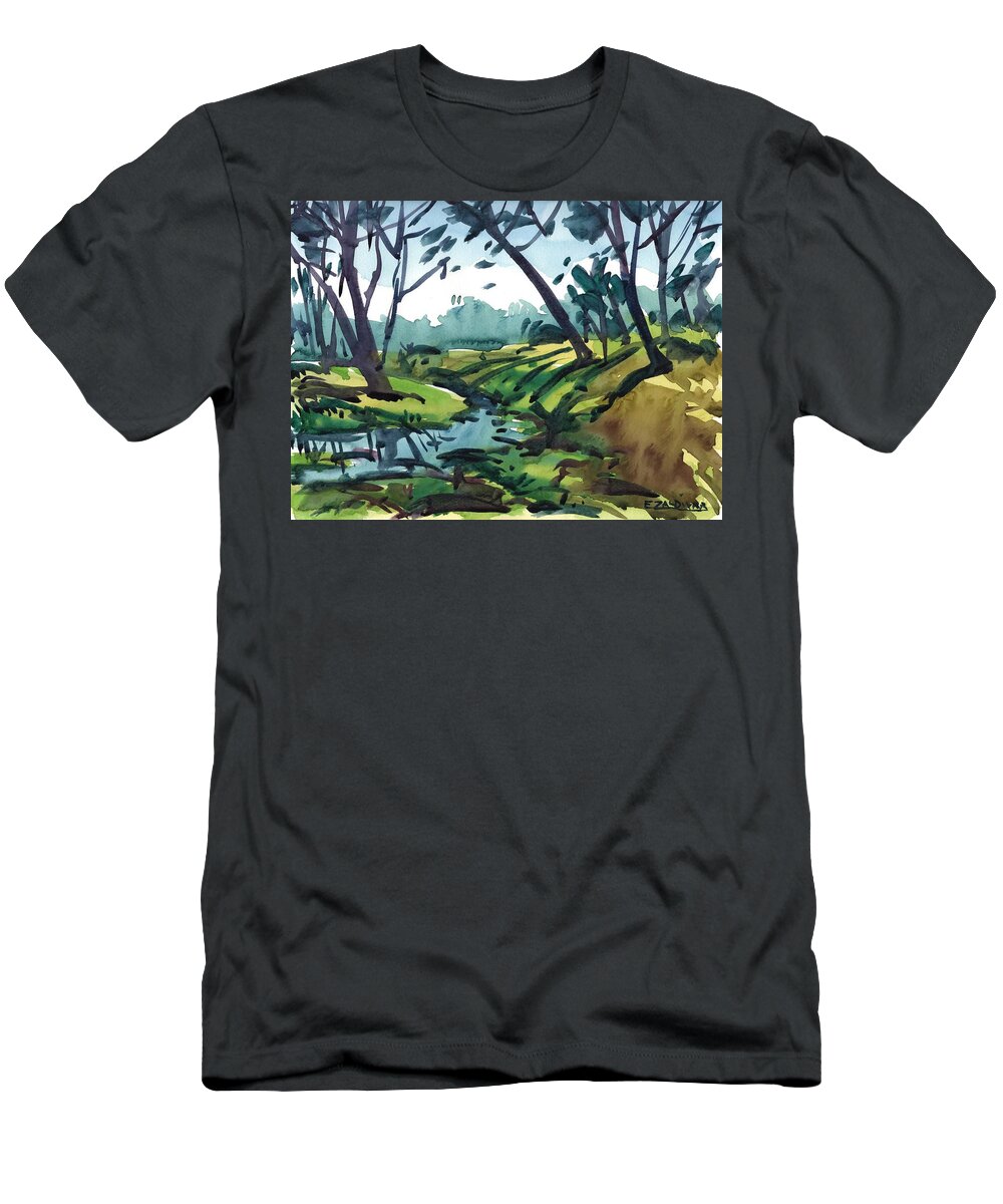 River T-Shirt featuring the painting The two banks of the river by Enrique Zaldivar