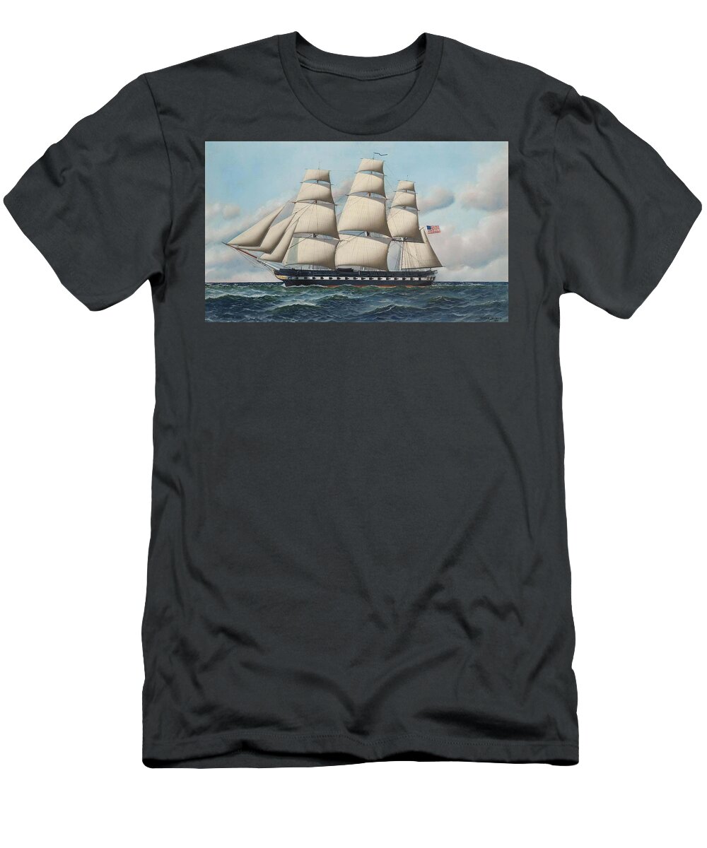 Antonio Nicolo Gasparo Jacobsen (copenhagen 1850-1921 Hoboken T-Shirt featuring the painting The U S S Constitution in full sail by MotionAge Designs