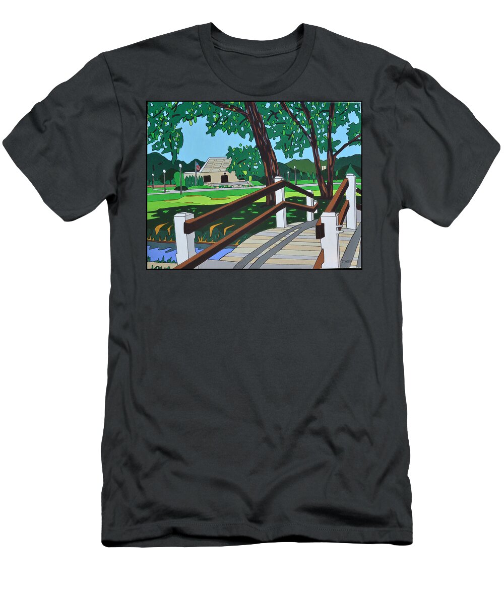 Valley Stream T-Shirt featuring the painting The Village Green by Mike Stanko