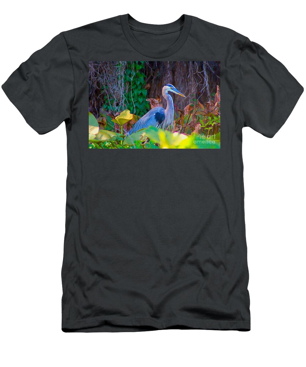 Nature T-Shirt featuring the painting Majestic Great Blue Heron by DB Hayes