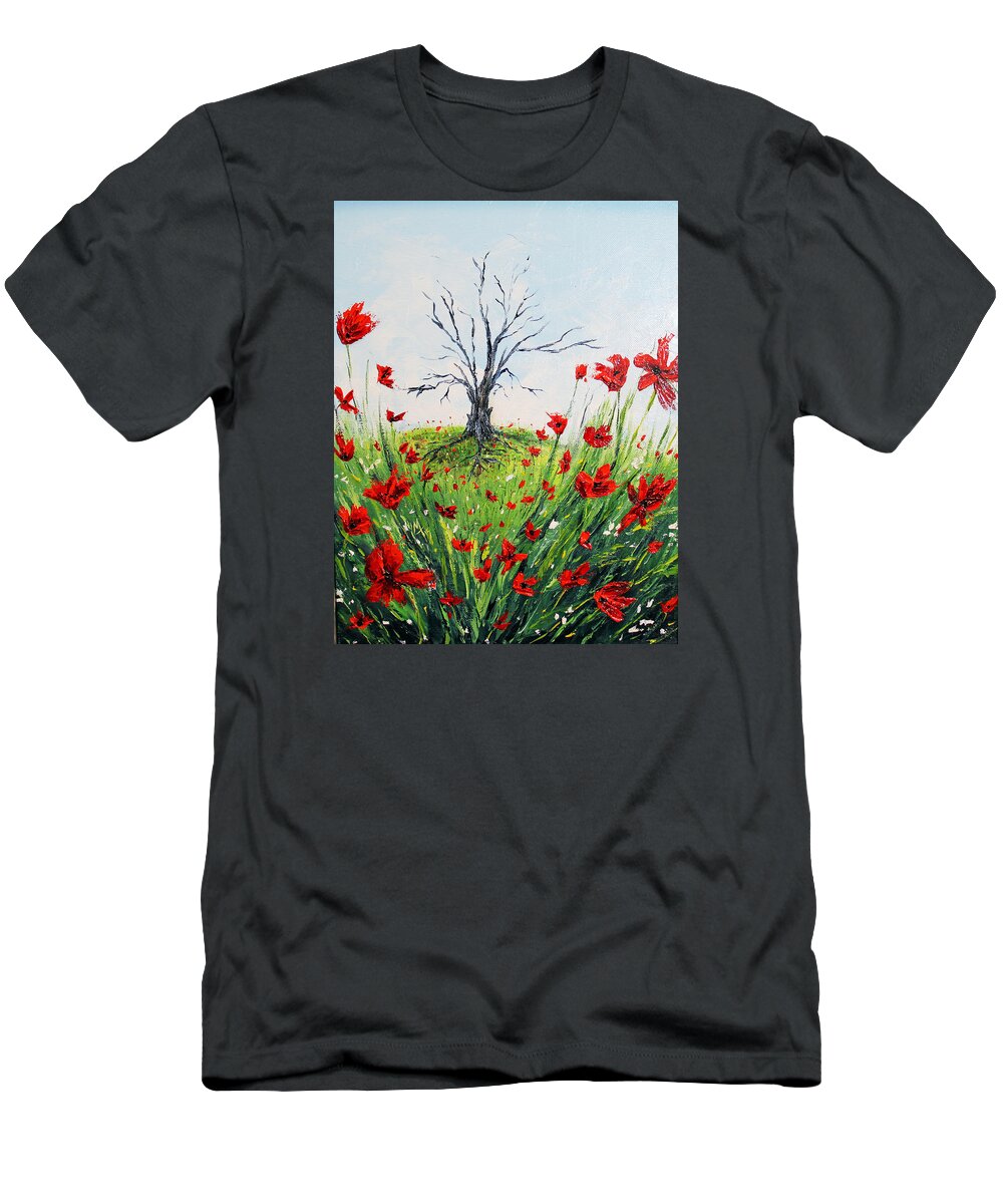 Poppies T-Shirt featuring the painting The Warrior by Meaghan Troup
