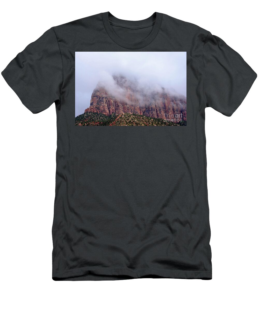Utah 2017 T-Shirt featuring the photograph The Watchman Shrouded in Fog by Jeff Hubbard