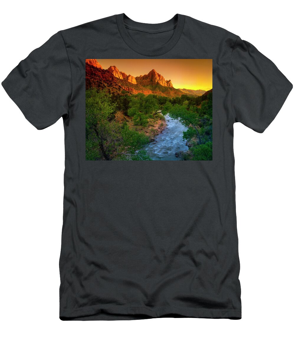 Mark Miller Photos T-Shirt featuring the photograph The Watchman Sunset by Mark Miller