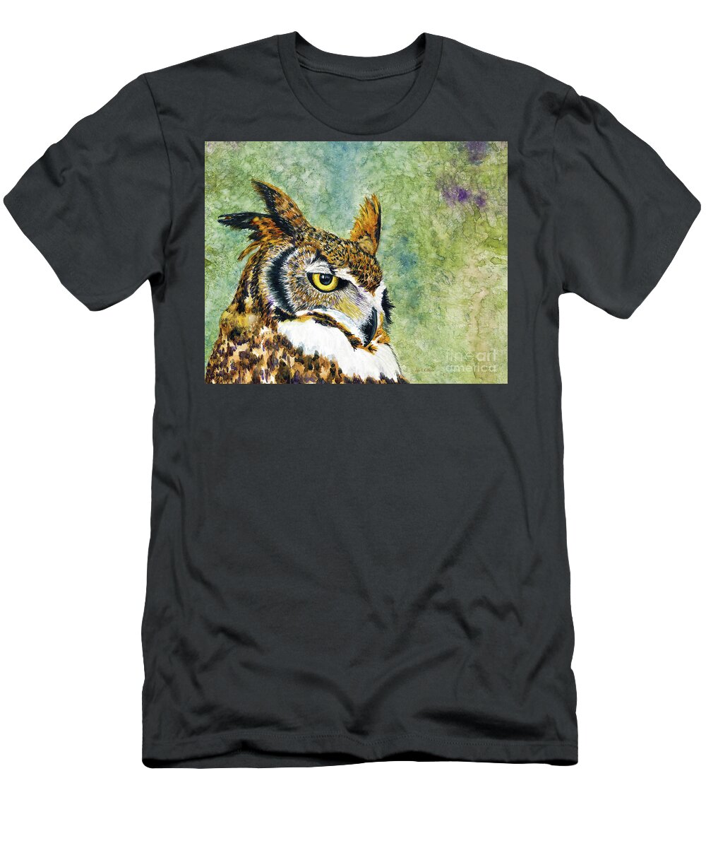 Great Horned Owl T-Shirt featuring the painting The Who by Jan Killian