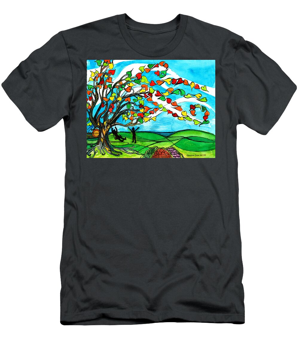 Tree T-Shirt featuring the painting The Windy Tree by Genevieve Esson