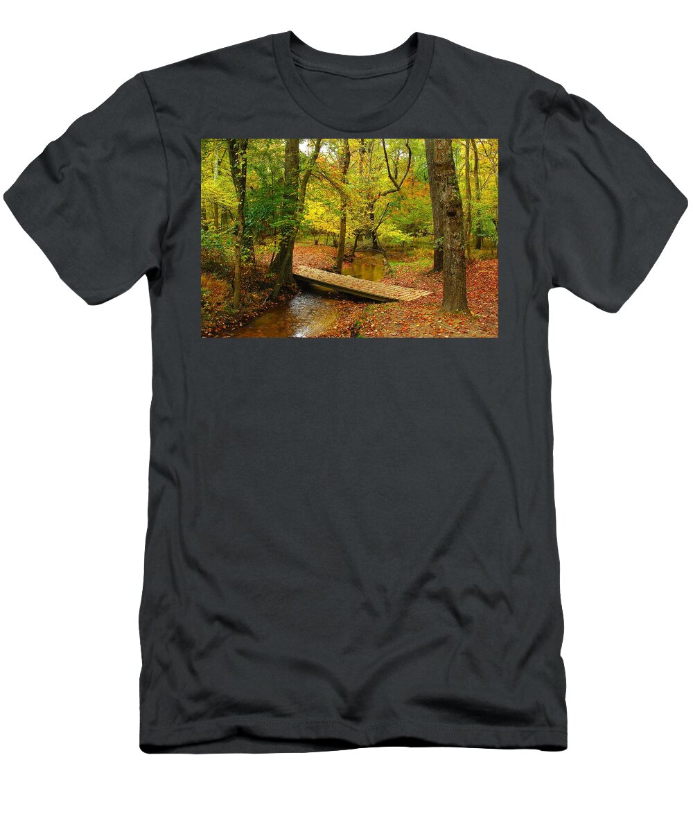 Autumn Landscapes T-Shirt featuring the photograph There Is Peace - Allaire State Park by Angie Tirado