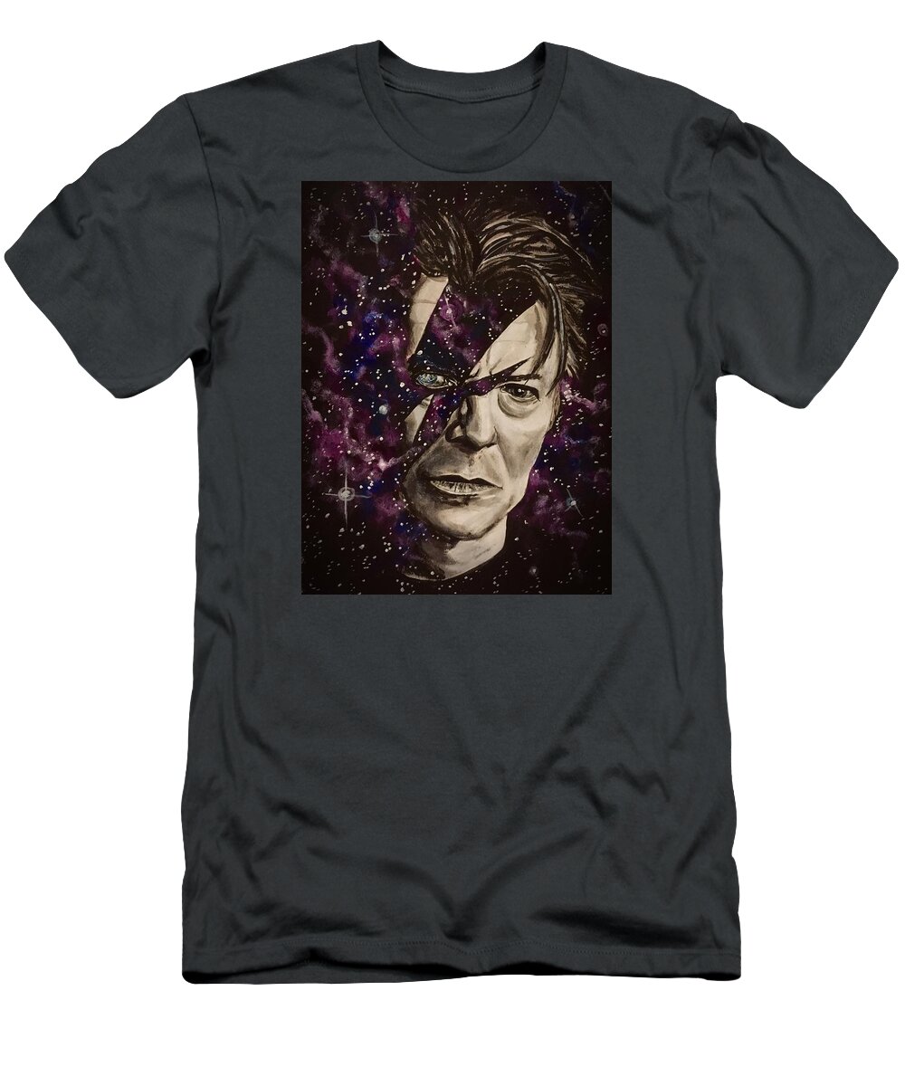 David Bowie T-Shirt featuring the painting There's A Starman Waiting In The Sky by Joel Tesch